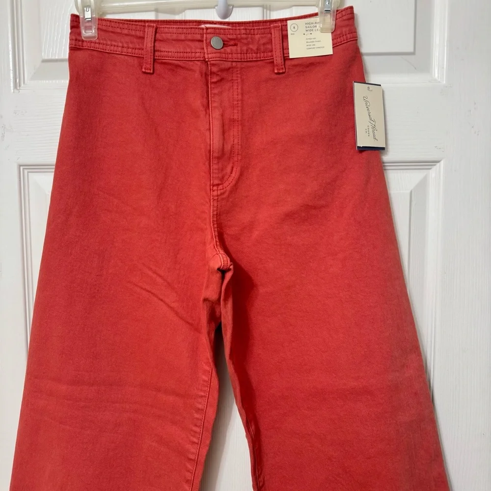 Universal Thread Sailor Wide-Leg Jeans Women’s Size 8 Coral-Red High-Rise Pants - Picture 5 of 13